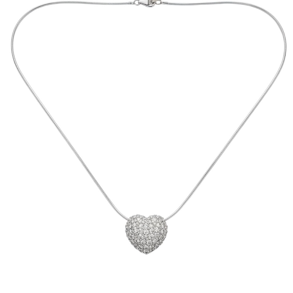 Silver Heart Necklace 925 Sterling Silver Rhinestone Heart Womens Stunning
